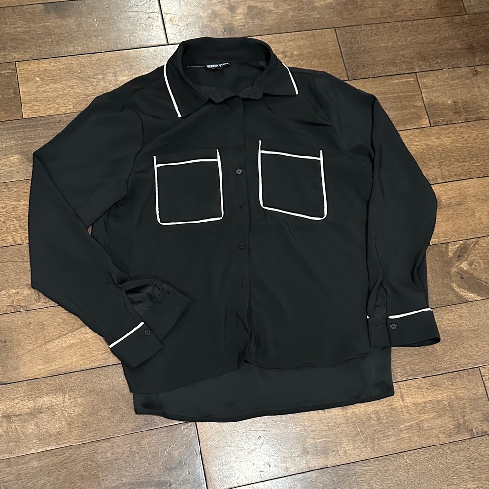 Black Women's Blouse with White Trim
